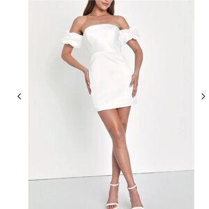 Significant Sensation White Satin Off-the-Shoulder Mini Dress